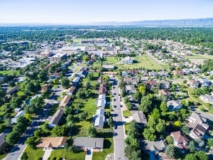Aerial view of residential neighborhood in Lakewood Colorado