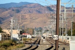 Light rail train station in Arvada, CO